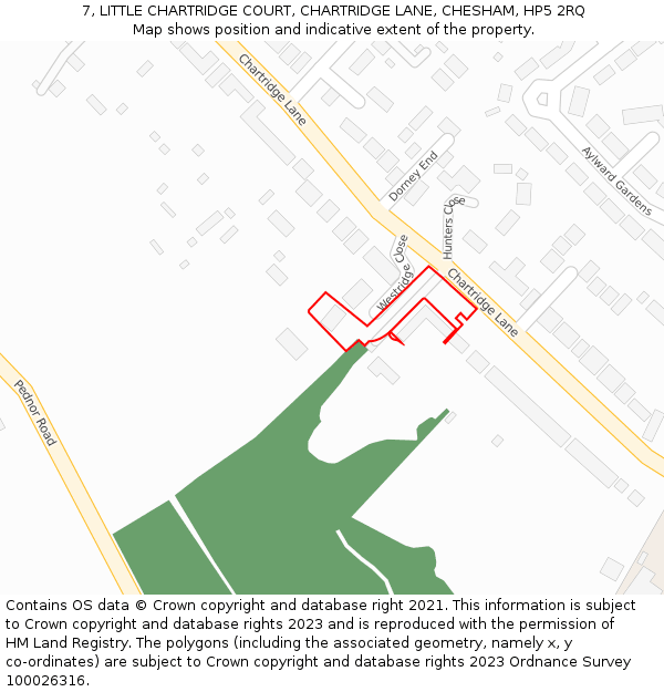 7, LITTLE CHARTRIDGE COURT, CHARTRIDGE LANE, CHESHAM, HP5 2RQ: Location map and indicative extent of plot