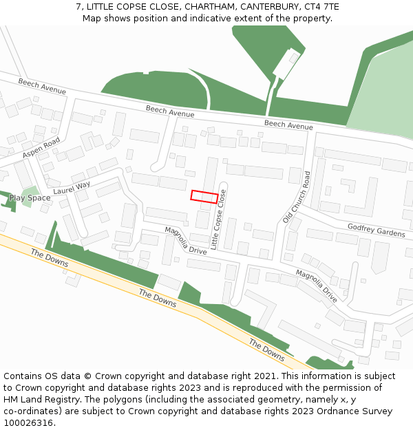 7, LITTLE COPSE CLOSE, CHARTHAM, CANTERBURY, CT4 7TE: Location map and indicative extent of plot