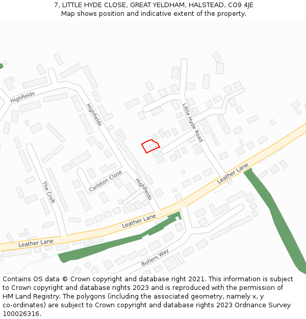 7, LITTLE HYDE CLOSE, GREAT YELDHAM, HALSTEAD, CO9 4JE: Location map and indicative extent of plot