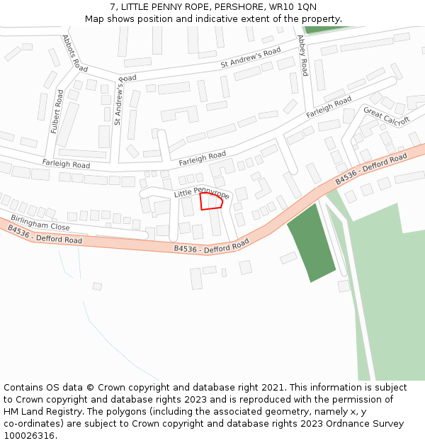 7, LITTLE PENNY ROPE, PERSHORE, WR10 1QN: Location map and indicative extent of plot