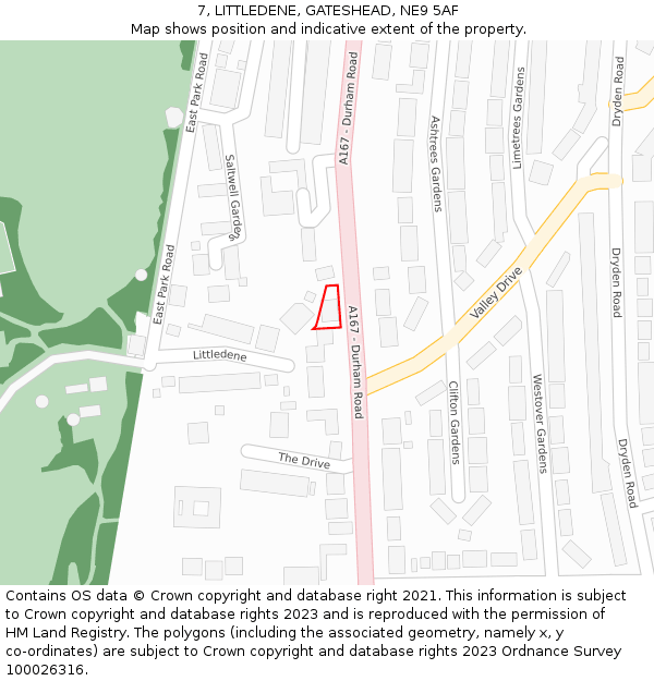 7, LITTLEDENE, GATESHEAD, NE9 5AF: Location map and indicative extent of plot