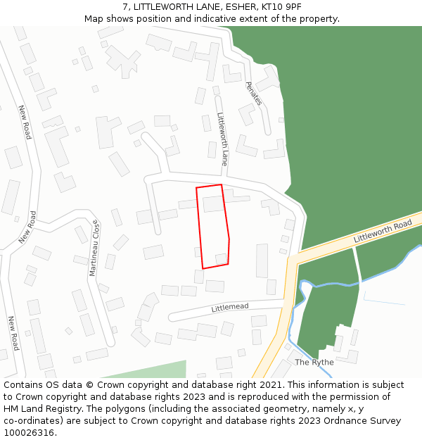7, LITTLEWORTH LANE, ESHER, KT10 9PF: Location map and indicative extent of plot