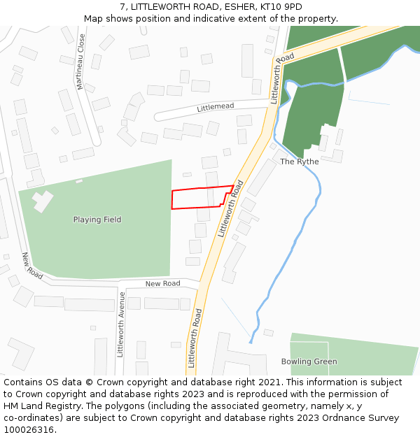 7, LITTLEWORTH ROAD, ESHER, KT10 9PD: Location map and indicative extent of plot