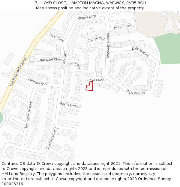 7, LLOYD CLOSE, HAMPTON MAGNA, WARWICK, CV35 8SH: Location map and indicative extent of plot