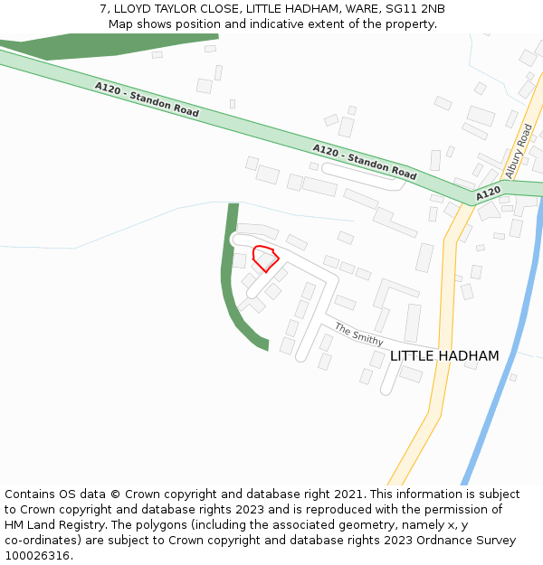 7, LLOYD TAYLOR CLOSE, LITTLE HADHAM, WARE, SG11 2NB: Location map and indicative extent of plot
