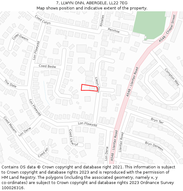 7, LLWYN ONN, ABERGELE, LL22 7EG: Location map and indicative extent of plot