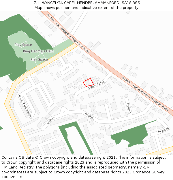 7, LLWYNCELYN, CAPEL HENDRE, AMMANFORD, SA18 3SS: Location map and indicative extent of plot