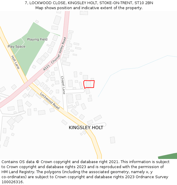 7, LOCKWOOD CLOSE, KINGSLEY HOLT, STOKE-ON-TRENT, ST10 2BN: Location map and indicative extent of plot