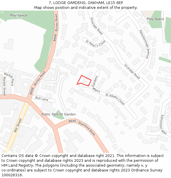 7, LODGE GARDENS, OAKHAM, LE15 6EP: Location map and indicative extent of plot