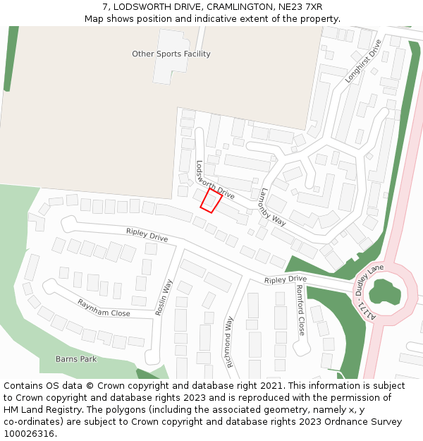 7, LODSWORTH DRIVE, CRAMLINGTON, NE23 7XR: Location map and indicative extent of plot