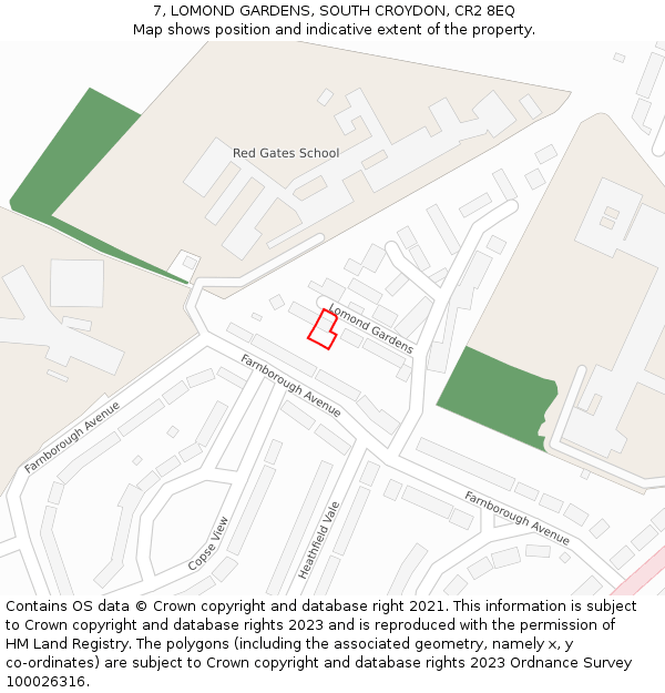 7, LOMOND GARDENS, SOUTH CROYDON, CR2 8EQ: Location map and indicative extent of plot