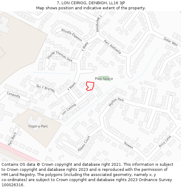 7, LON CEIRIOG, DENBIGH, LL16 3JP: Location map and indicative extent of plot