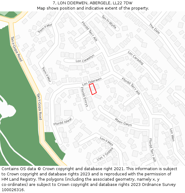 7, LON DDERWEN, ABERGELE, LL22 7DW: Location map and indicative extent of plot