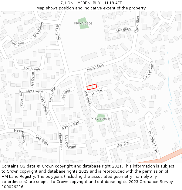 7, LON HAFREN, RHYL, LL18 4FE: Location map and indicative extent of plot