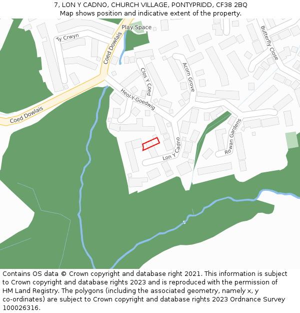 7, LON Y CADNO, CHURCH VILLAGE, PONTYPRIDD, CF38 2BQ: Location map and indicative extent of plot