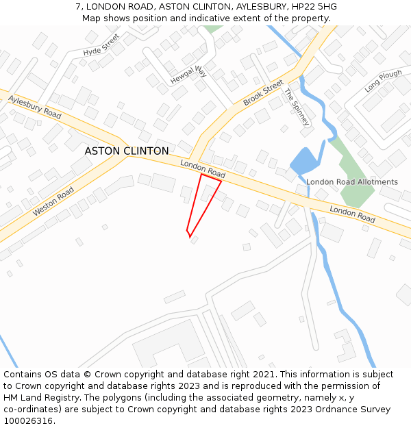 7, LONDON ROAD, ASTON CLINTON, AYLESBURY, HP22 5HG: Location map and indicative extent of plot