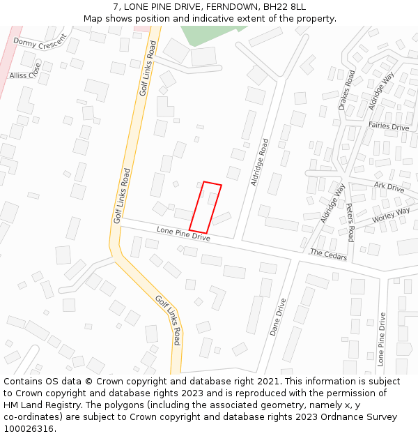 7, LONE PINE DRIVE, FERNDOWN, BH22 8LL: Location map and indicative extent of plot