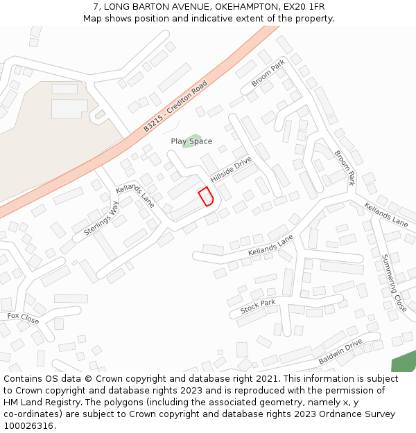 7, LONG BARTON AVENUE, OKEHAMPTON, EX20 1FR: Location map and indicative extent of plot