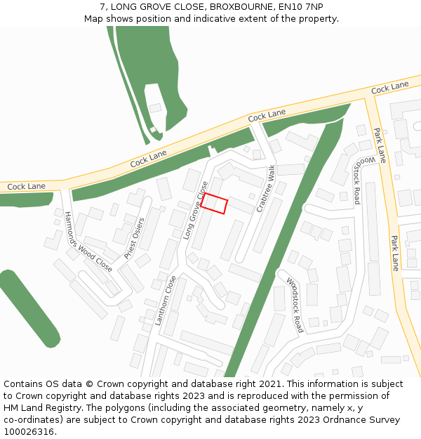 7, LONG GROVE CLOSE, BROXBOURNE, EN10 7NP: Location map and indicative extent of plot