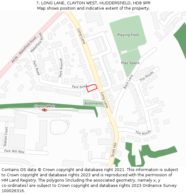7, LONG LANE, CLAYTON WEST, HUDDERSFIELD, HD8 9PR: Location map and indicative extent of plot