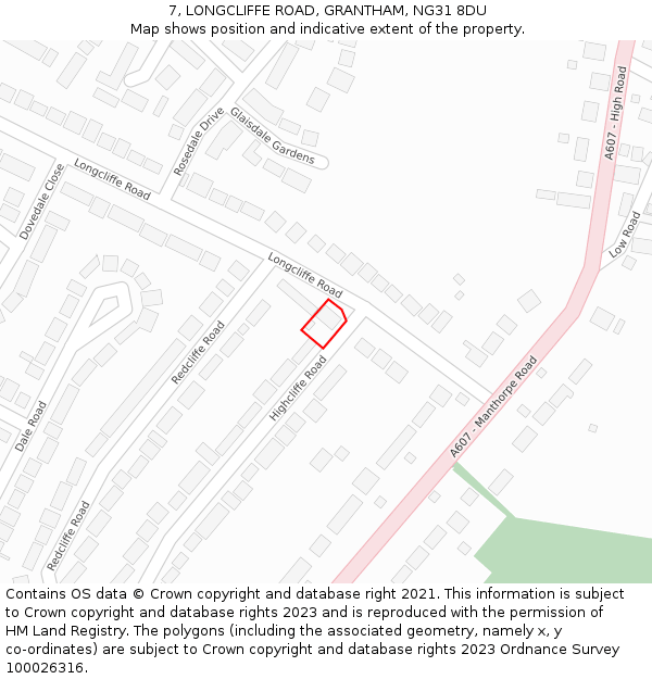 7, LONGCLIFFE ROAD, GRANTHAM, NG31 8DU: Location map and indicative extent of plot