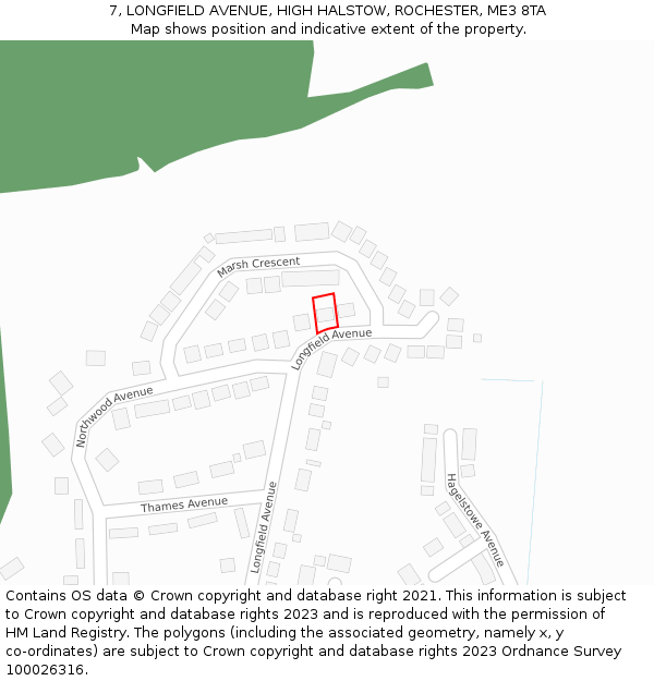 7, LONGFIELD AVENUE, HIGH HALSTOW, ROCHESTER, ME3 8TA: Location map and indicative extent of plot