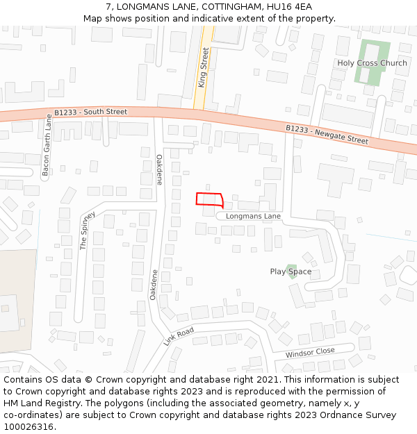 7, LONGMANS LANE, COTTINGHAM, HU16 4EA: Location map and indicative extent of plot