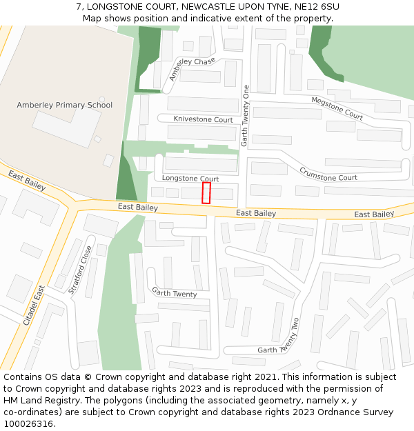 7, LONGSTONE COURT, NEWCASTLE UPON TYNE, NE12 6SU: Location map and indicative extent of plot