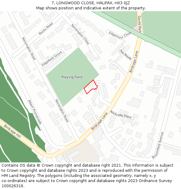 7, LONGWOOD CLOSE, HALIFAX, HX3 0JZ: Location map and indicative extent of plot