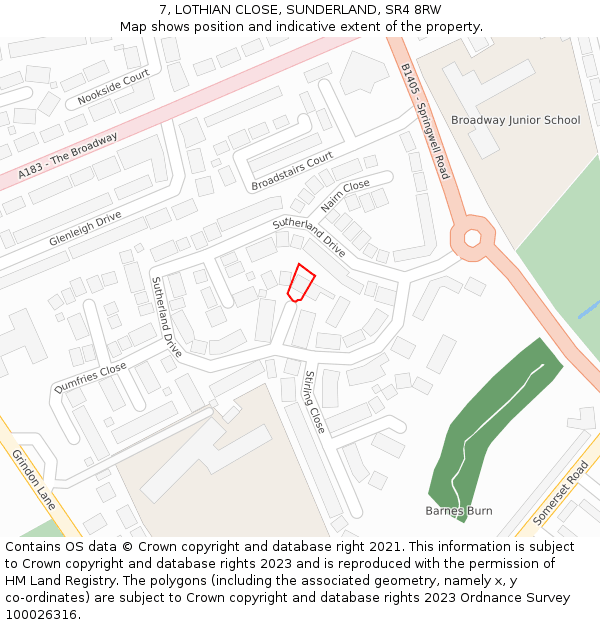 7, LOTHIAN CLOSE, SUNDERLAND, SR4 8RW: Location map and indicative extent of plot