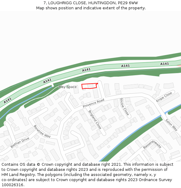 7, LOUGHRIGG CLOSE, HUNTINGDON, PE29 6WW: Location map and indicative extent of plot