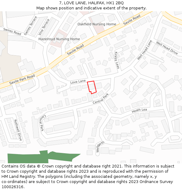 7, LOVE LANE, HALIFAX, HX1 2BQ: Location map and indicative extent of plot