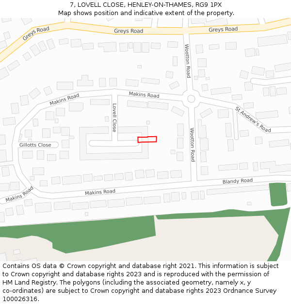 7, LOVELL CLOSE, HENLEY-ON-THAMES, RG9 1PX: Location map and indicative extent of plot