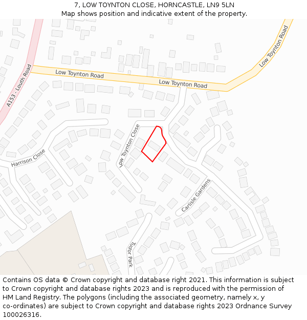 7, LOW TOYNTON CLOSE, HORNCASTLE, LN9 5LN: Location map and indicative extent of plot