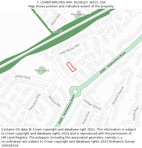 7, LOWER BIRCHES WAY, RUGELEY, WS15 1GA: Location map and indicative extent of plot