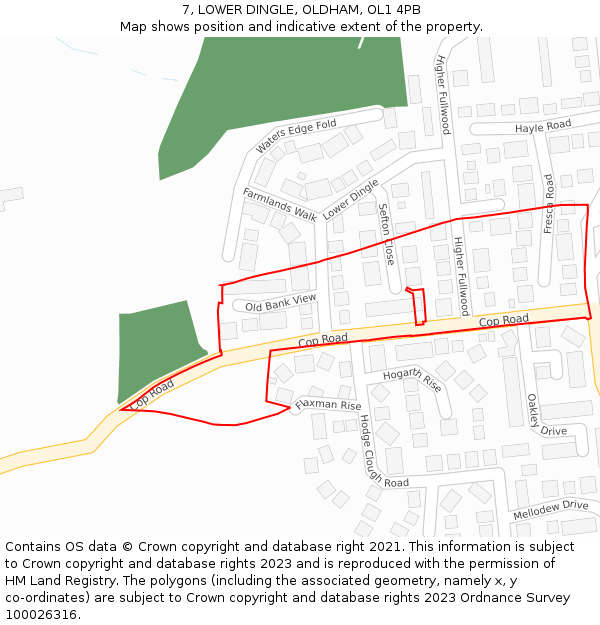 7, LOWER DINGLE, OLDHAM, OL1 4PB: Location map and indicative extent of plot