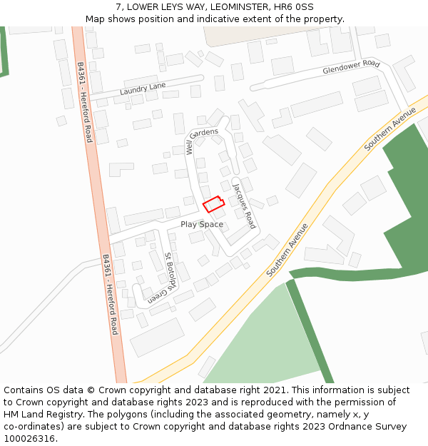 7, LOWER LEYS WAY, LEOMINSTER, HR6 0SS: Location map and indicative extent of plot