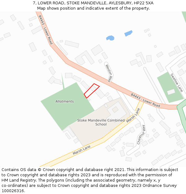 7, LOWER ROAD, STOKE MANDEVILLE, AYLESBURY, HP22 5XA: Location map and indicative extent of plot