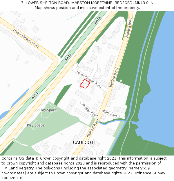 7, LOWER SHELTON ROAD, MARSTON MORETAINE, BEDFORD, MK43 0LN: Location map and indicative extent of plot