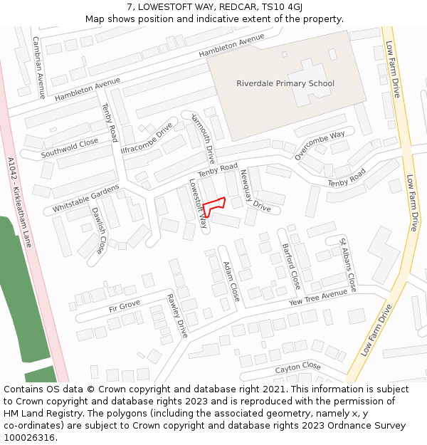 7, LOWESTOFT WAY, REDCAR, TS10 4GJ: Location map and indicative extent of plot