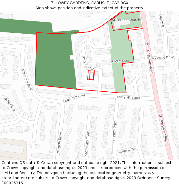 7, LOWRY GARDENS, CARLISLE, CA3 0GX: Location map and indicative extent of plot