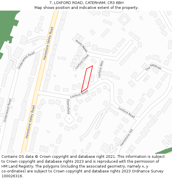 7, LOXFORD ROAD, CATERHAM, CR3 6BH: Location map and indicative extent of plot