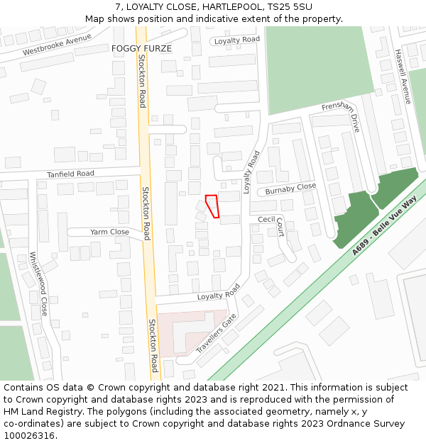 7, LOYALTY CLOSE, HARTLEPOOL, TS25 5SU: Location map and indicative extent of plot