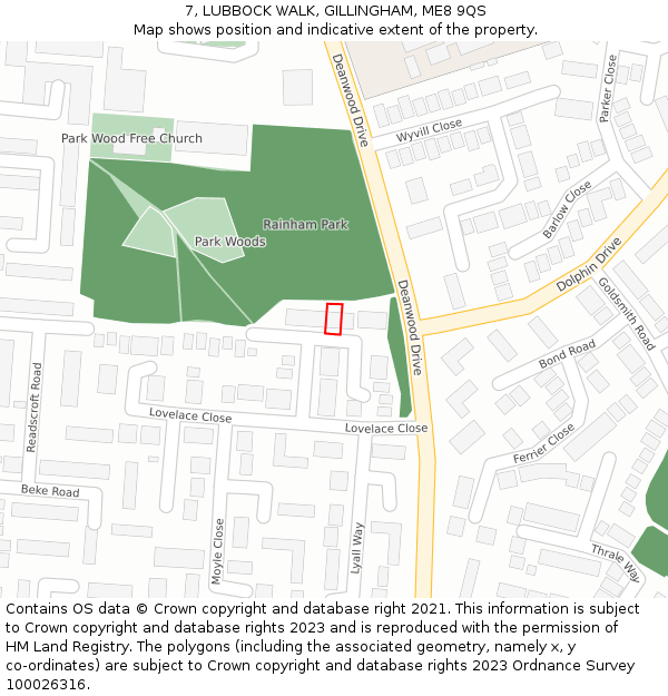 7, LUBBOCK WALK, GILLINGHAM, ME8 9QS: Location map and indicative extent of plot