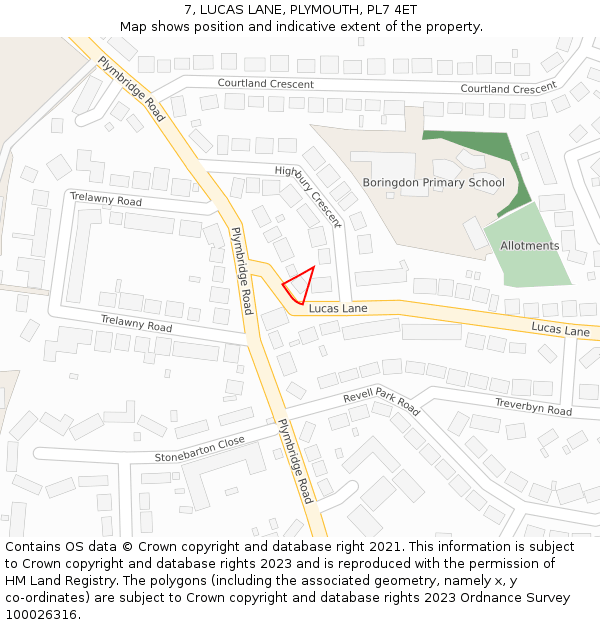 7, LUCAS LANE, PLYMOUTH, PL7 4ET: Location map and indicative extent of plot