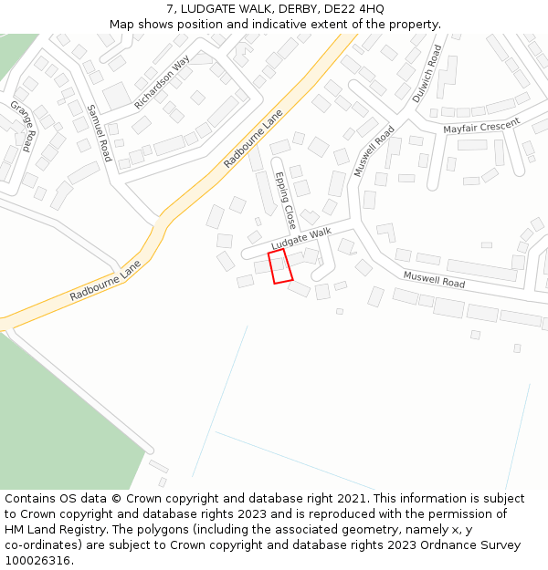 7, LUDGATE WALK, DERBY, DE22 4HQ: Location map and indicative extent of plot