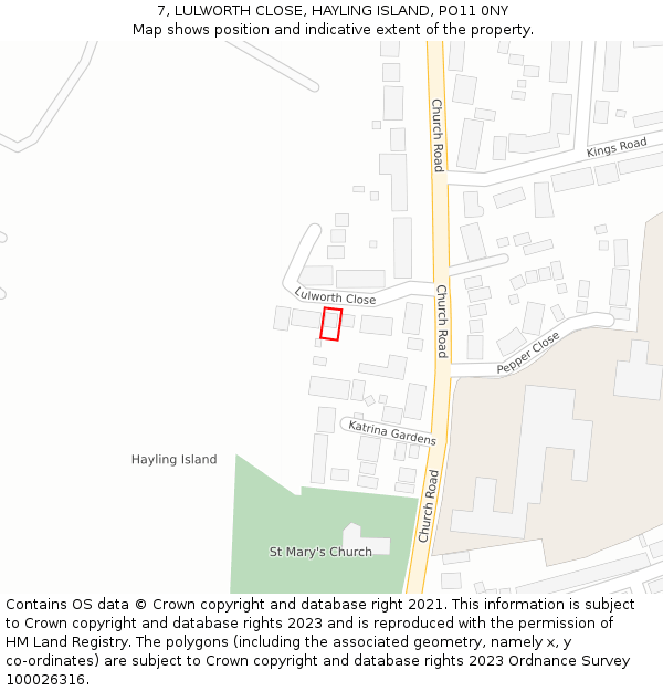 7, LULWORTH CLOSE, HAYLING ISLAND, PO11 0NY: Location map and indicative extent of plot