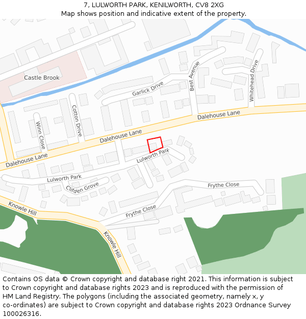 7, LULWORTH PARK, KENILWORTH, CV8 2XG: Location map and indicative extent of plot