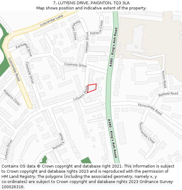 7, LUTYENS DRIVE, PAIGNTON, TQ3 3LA: Location map and indicative extent of plot