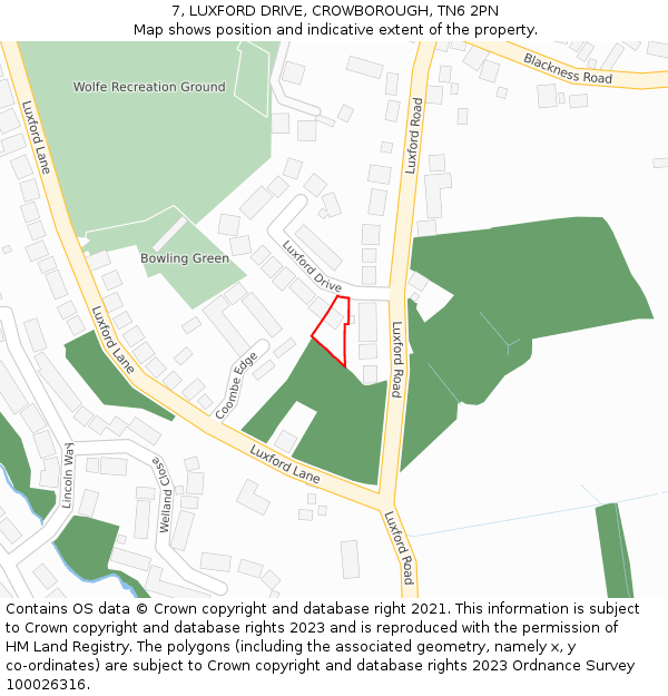 7, LUXFORD DRIVE, CROWBOROUGH, TN6 2PN: Location map and indicative extent of plot